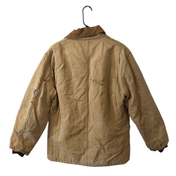 Carhartt Torn Faded Ripped Insulated Work Jacket Canvas Heavy-Duty Outerwear - Picture 2 of 13